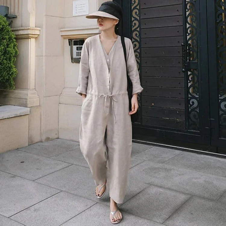 Loose Solid Color Wide Leg Jumpsuit