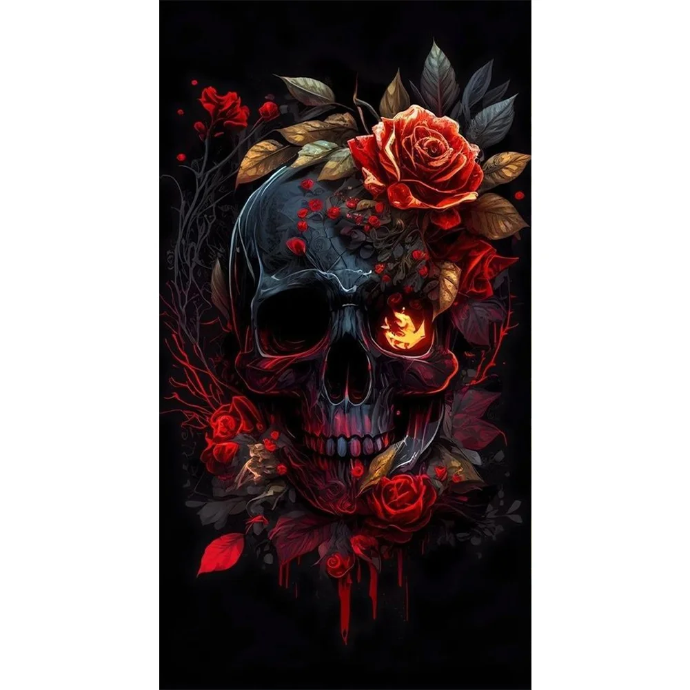Diamond Painting - Full Round Drill - Rose Skull(Canvas|40*70cm)