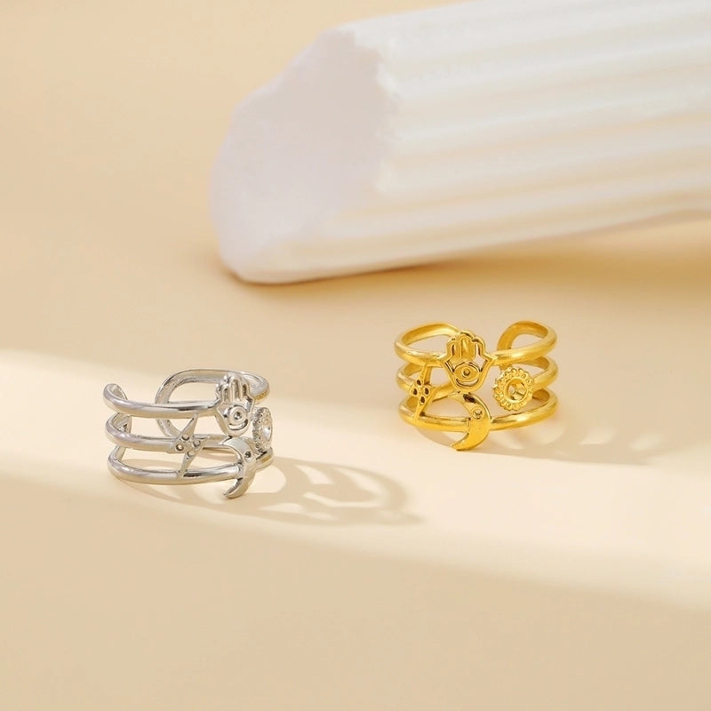 304 Stainless Steel 18K Gold Plated Classical Classic Style Plating Hollow Out Star Moon Heart Shape Open Rings