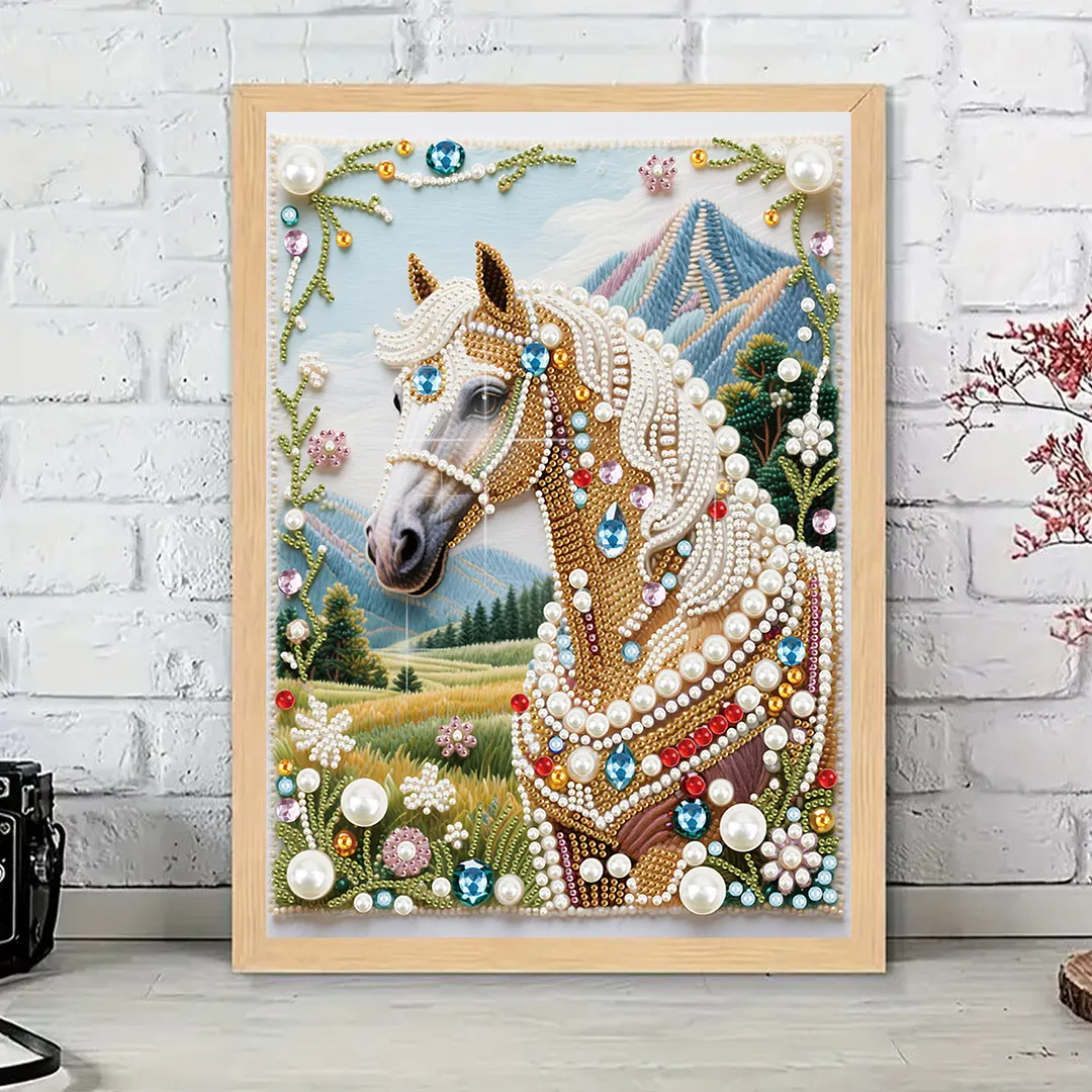 Horse Special Shaped DIY Partial Drill Diamond Art Pearl Painting Kit for Adults Beginners Home Decor Art Craft Pearl Diamond Painting 30x40cm