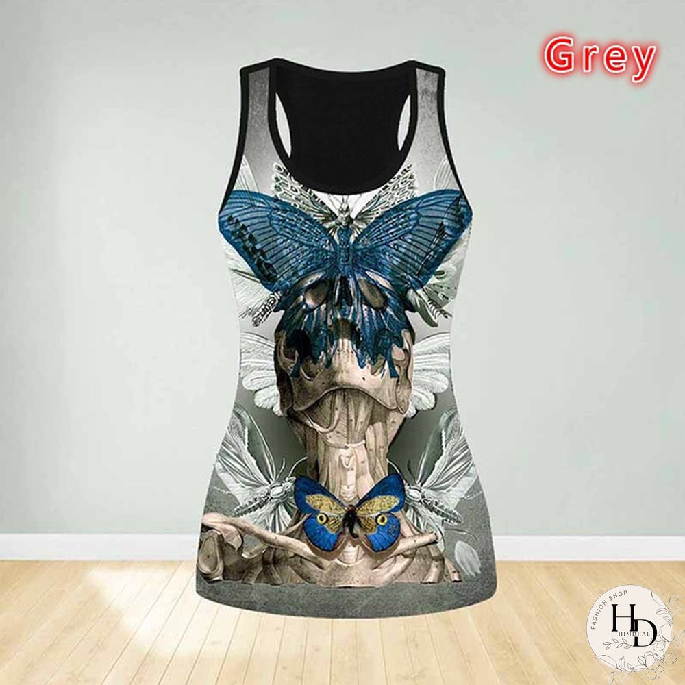 Womens Fashion Skull Print Punk Vest Slim T-shirt