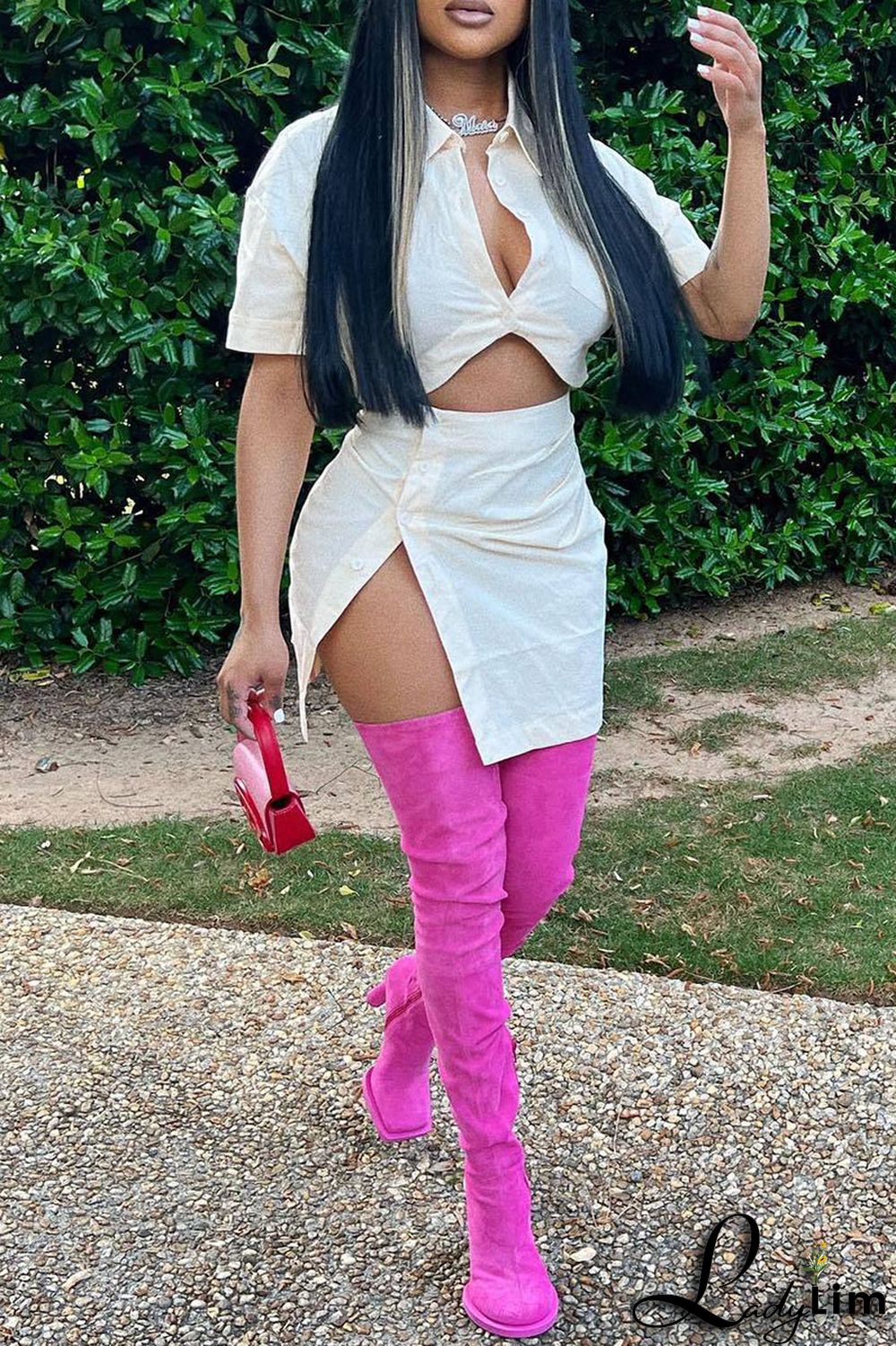 White Fashion Casual Solid Split Joint Turndown Collar Short Sleeve Two Pieces