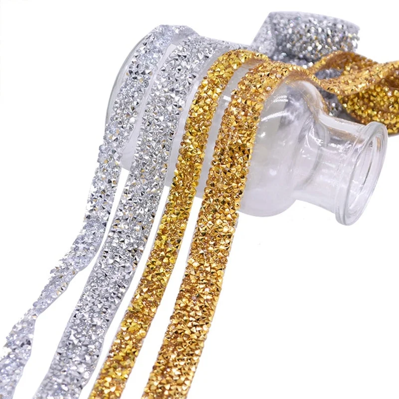 1 Yard Sewing Trim Crystal Motif Strass Hot Fix Rhinestone Tape Applicator Ribbon Applique For Dress Cloth Decor Crafts