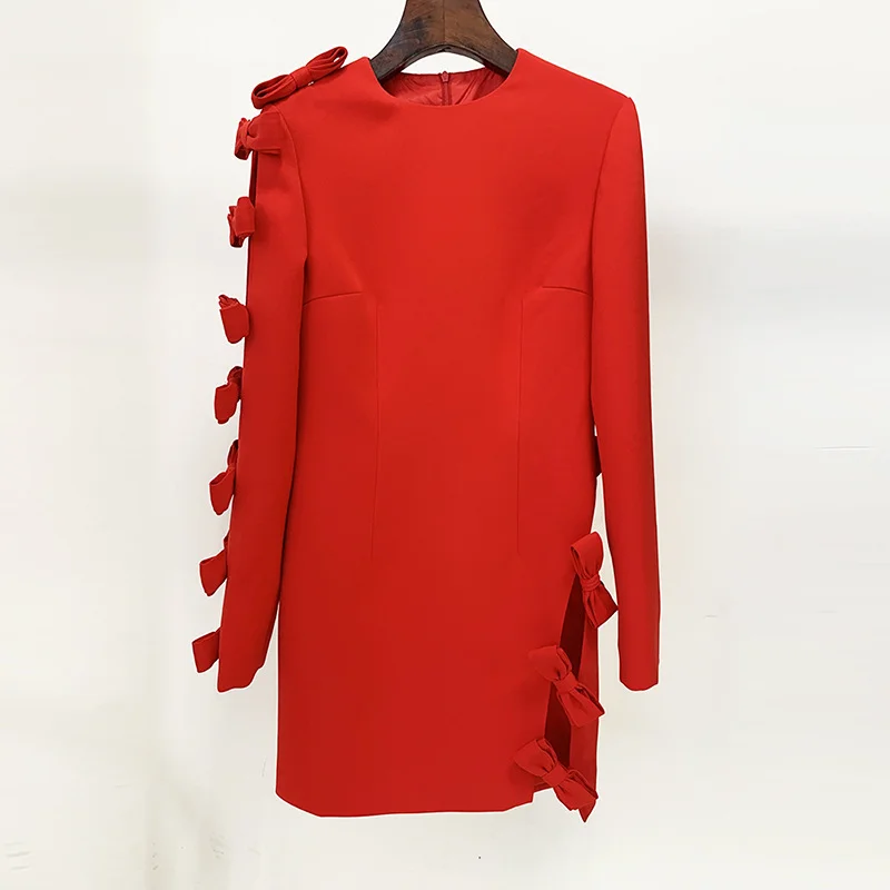 Nigikala Nigikala Early Autumn New Star Fashion Personality Asymmetric Hollow Bow Dress