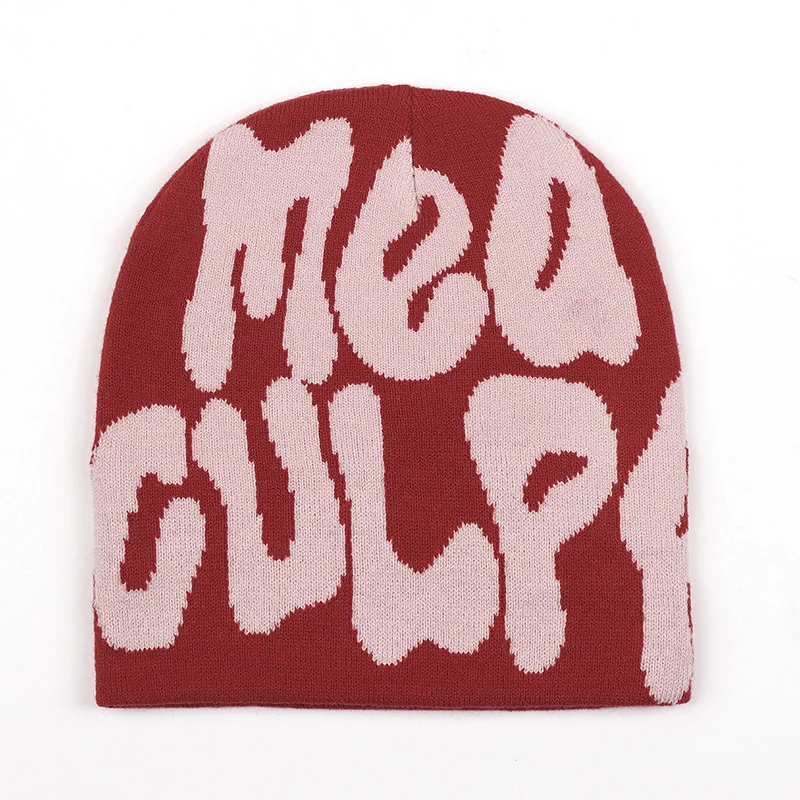 Mea Culpa Beanie Hat Pink On Rose Red Lack of L And A