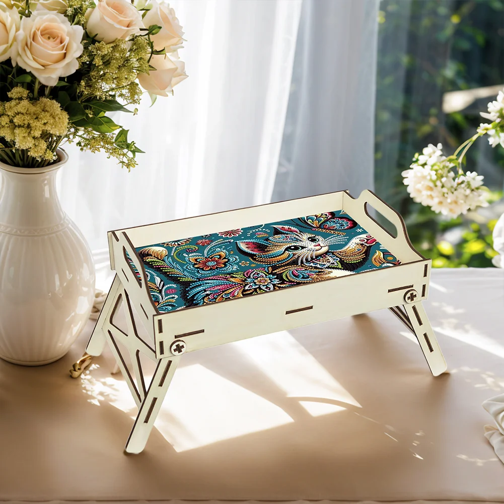 DIY Diamond Painted Dining Plate with Handle Wooden Food Tray Home Decor Gift