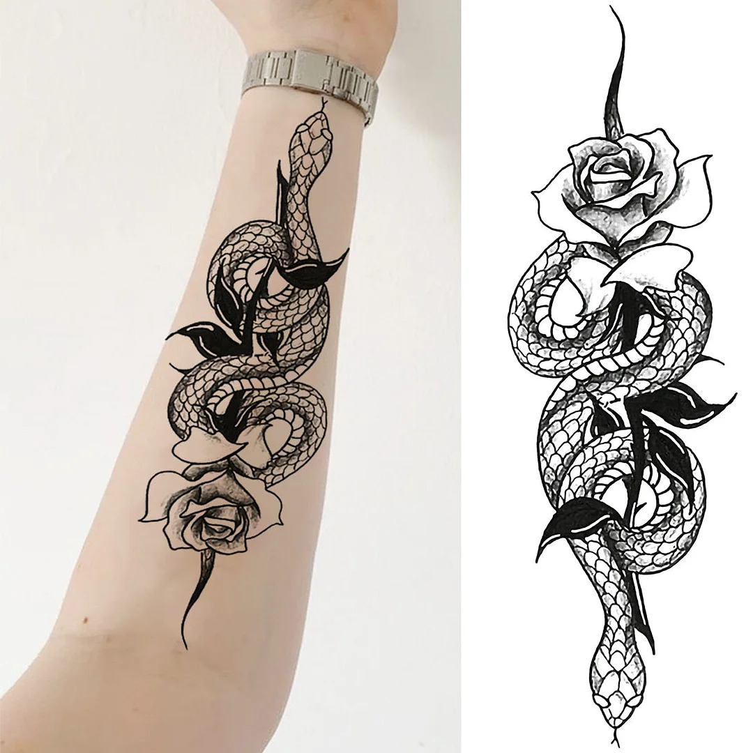 Realistic Snake Unique Forearm Temporary Tattoos For Men Adult Serpent Moon Fake Tattoo Waterproof Body Art Painting Tatoo Paper