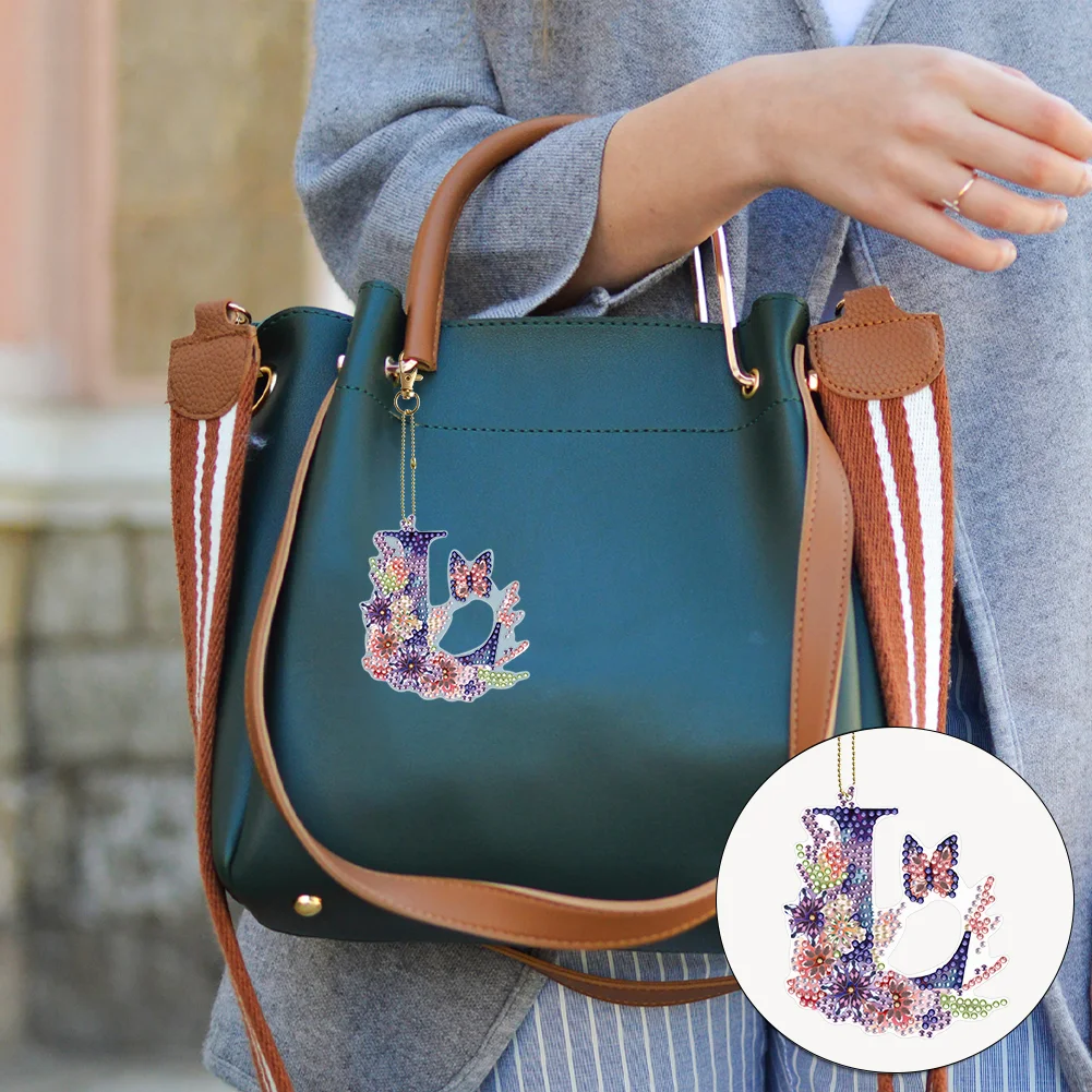 DIY L Diamond Art Key Rings Lettter Keychain Supplies Gift for Kids(Double Sided)