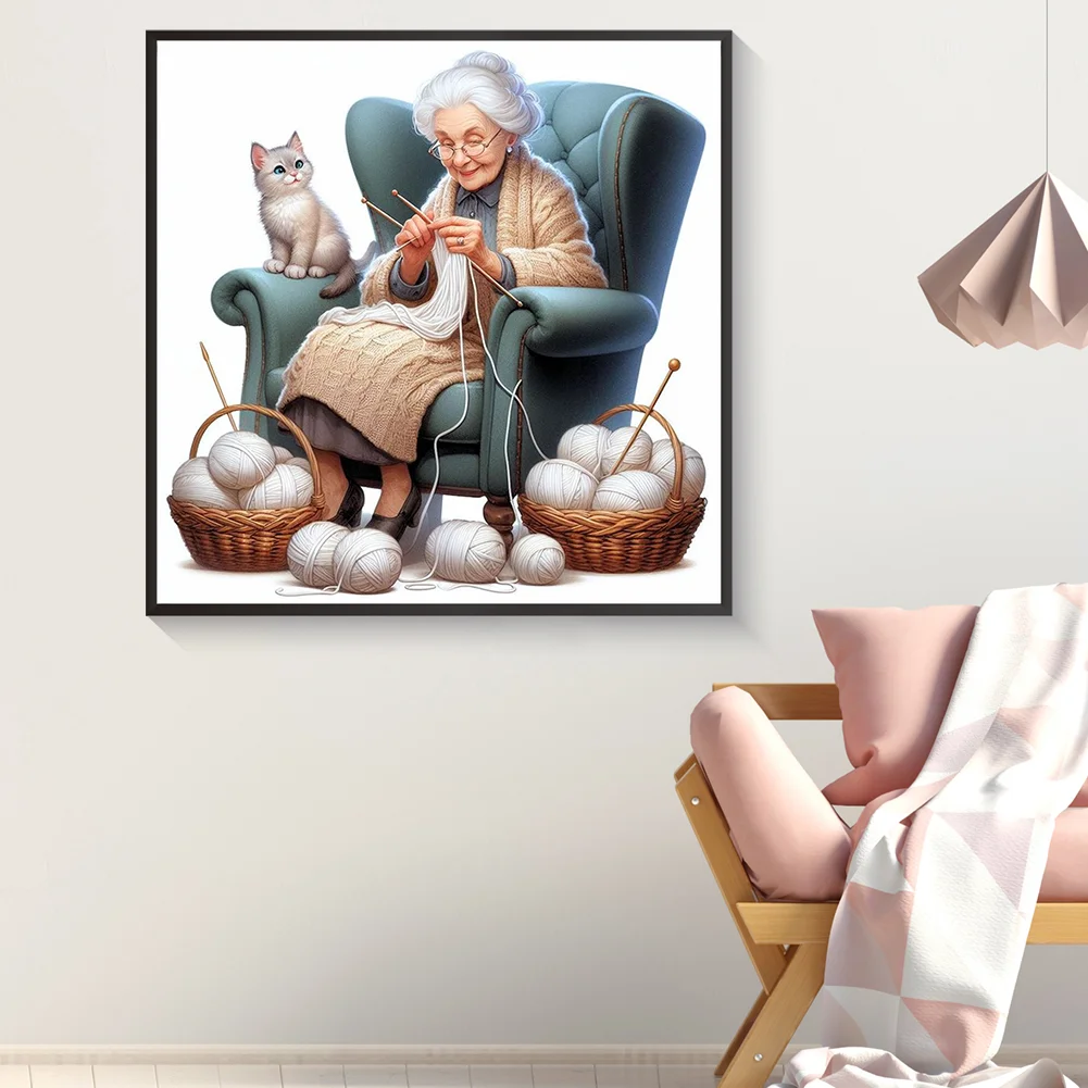 Diamond Painting - Full Round Drill - Knitting Grandma(Canvas|40*40cm)