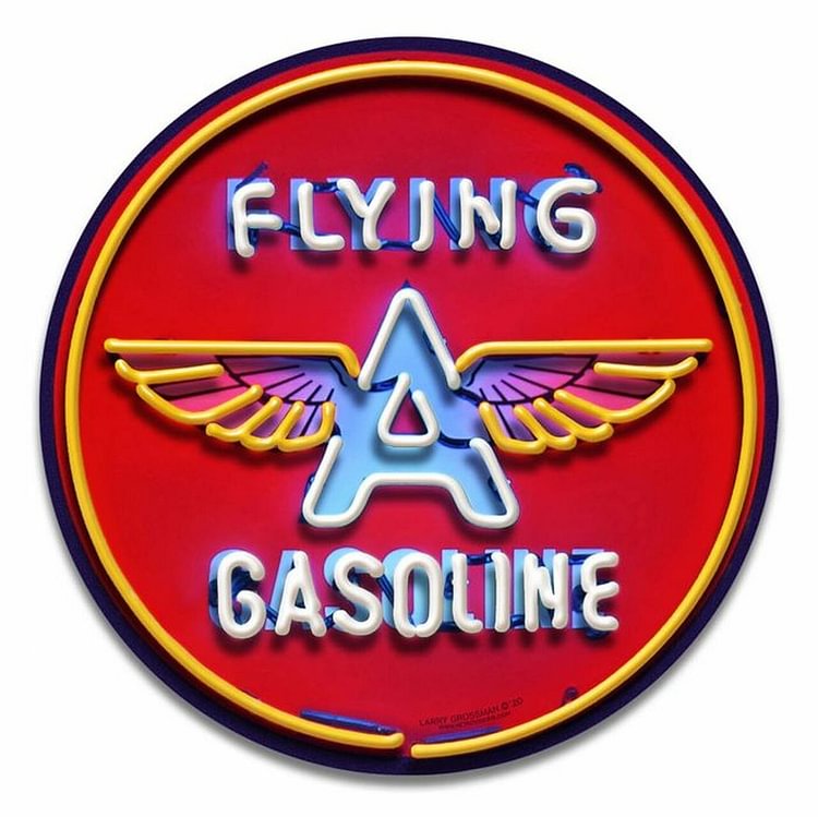 Flying A Sign Neon Style - Round Shape Tin Signs/Wooden Signs - 30*30CM