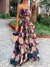 Falbala Floral-Print Spaghetti-Neck Two-Pice Skirt Suits