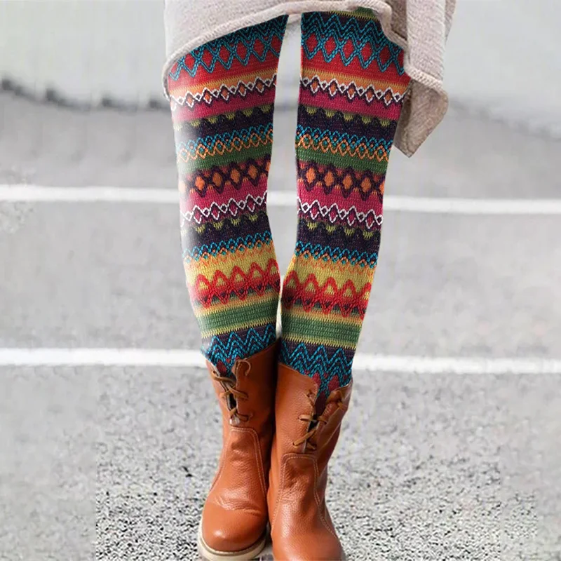 Colorful Wavy Sweater Textured Vintage Leggings