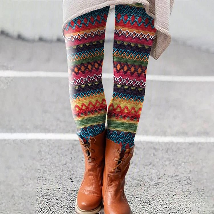 Vefave Colorful Wavy Sweater Textured Vintage Leggings