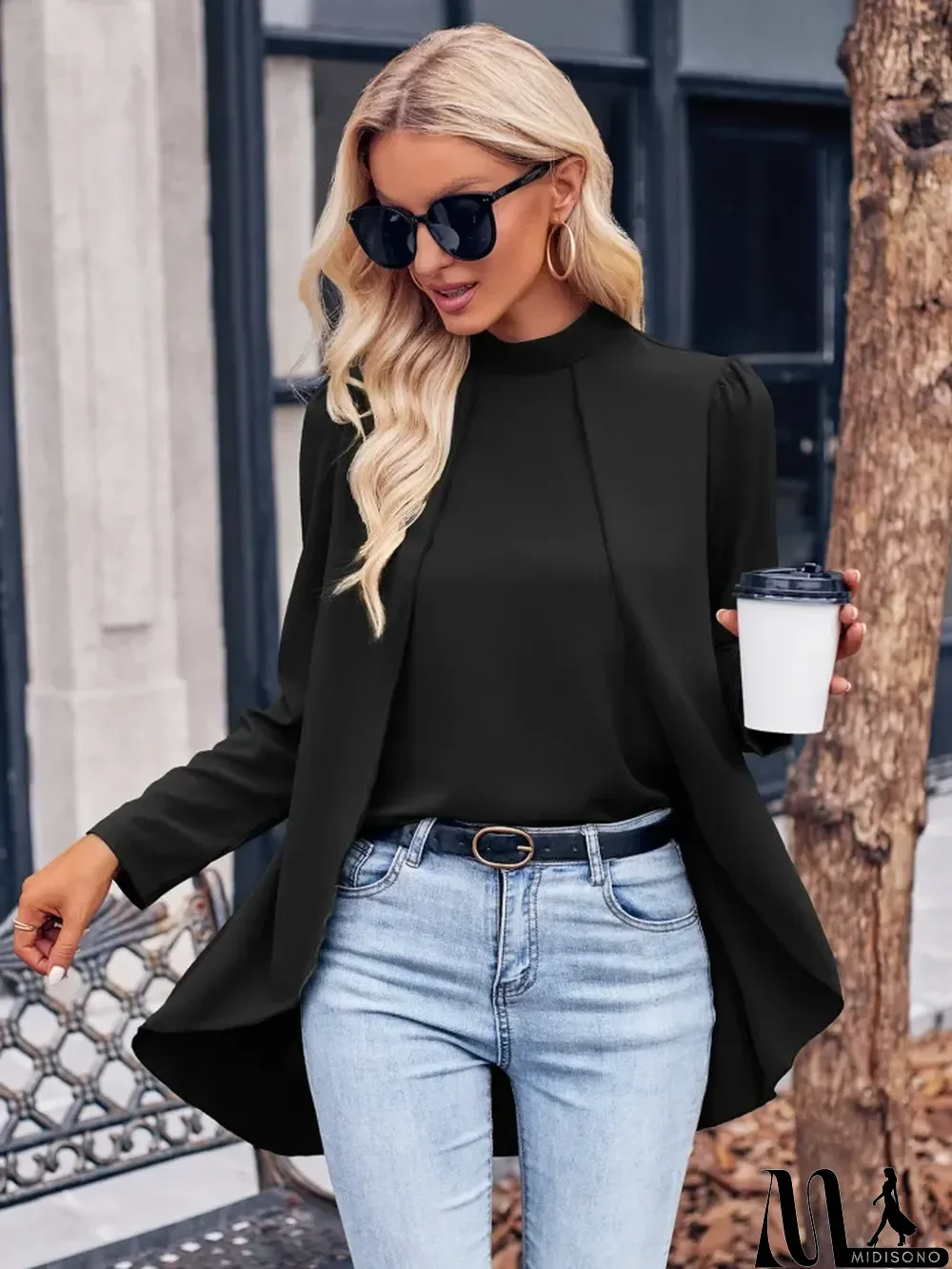 MidiSono - Women's Solid Color Half Turtleneck Long Sleeve Casual Blouse