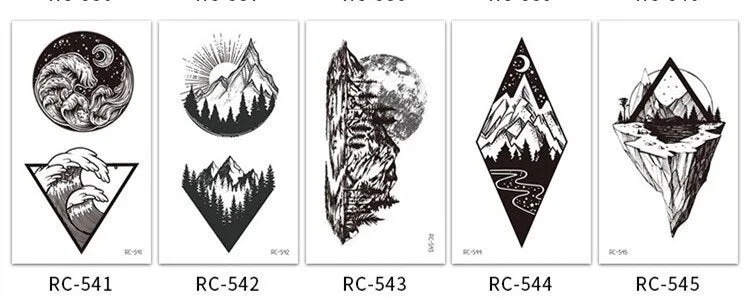 5Pcs/Set Temporary Tattoo Stickers Black Mountain Forest Pattern Waterproof Disposable Body Art Makeup tatouage temporaire