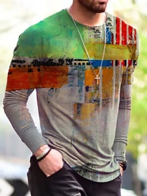 Long Sleeve Color Print Loose Fashion T-shirt