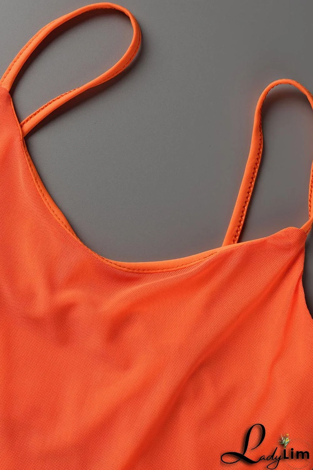 Tangerine Casual Solid Split Joint Asymmetrical Spaghetti Strap Sleeveless Two Pieces