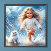 40x40cm chat et fille 5d bricolage plein per&ccedil;age rond diamant peinture kit d&eacute;coration int&eacute;rieure
