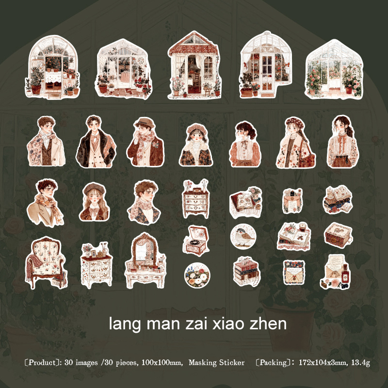 Sticker - Girl's Comics Series Vintage Character Illustration Landscape 