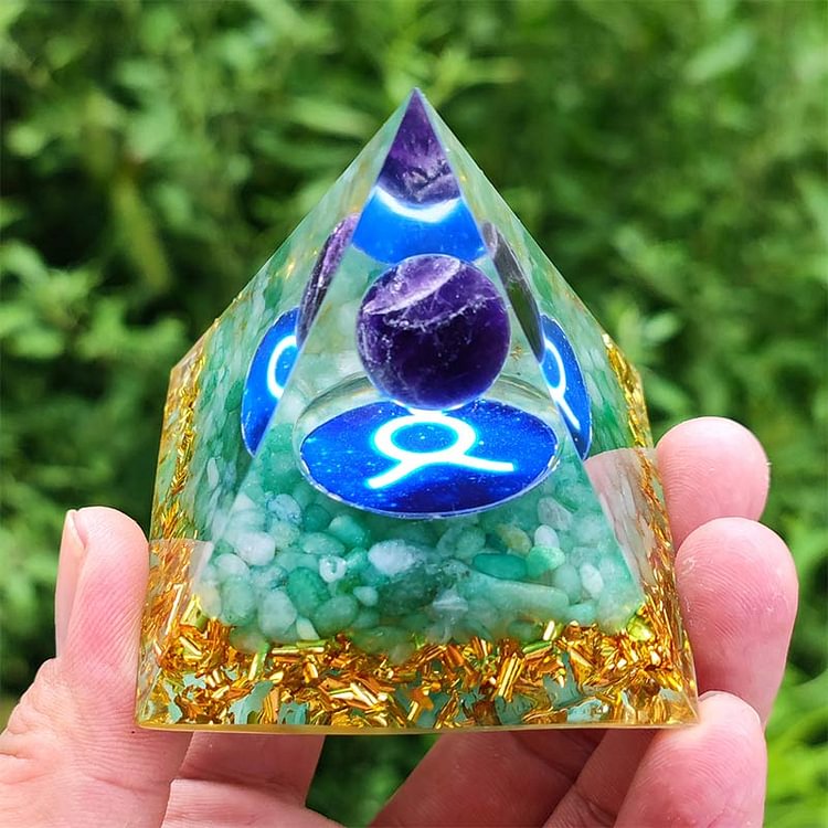 Amethyst with Green Aventurine Taurus Zodiac Orgone Pyramid