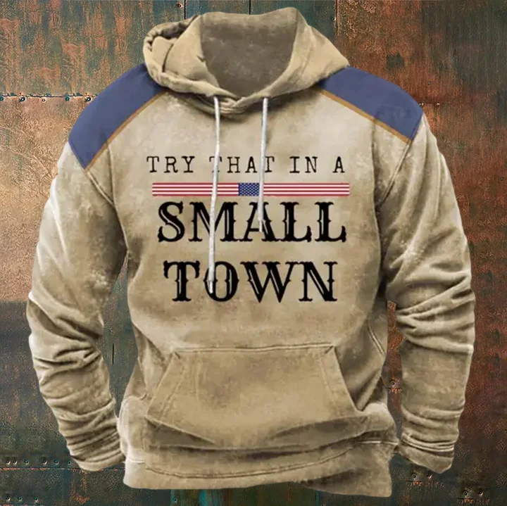 Comstylish Autumn & Winter Men's Casual Fashion Tops, Western Try That In A Small Town Long Sleeves Hoodie