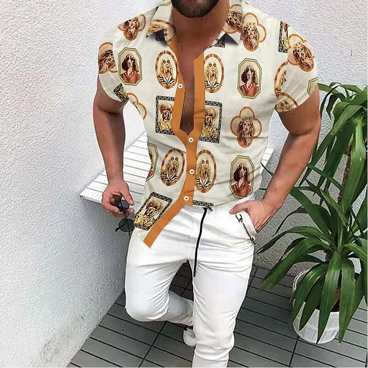 Funny  Dogs Print Summer Short-Sleeved Casual Top Men's Shirts at Hiphopee