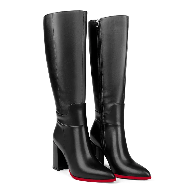 95mm/3.75 inch women's knee-high red bottom high heel boots two-color splicingmatte zipper high heels VOCOSI VOCOSI