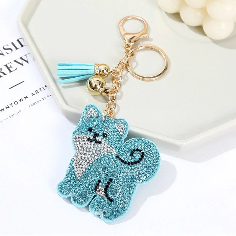 Cute Dog Pu Leather Diamond Women’s Keychain