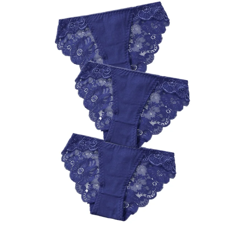 3pcs Exotic Apparel Sexy Panties Lace Briefs Women Low-Rise Solid Panty Underwear Sexy Women Lace Breathable Hip-lift Underpants