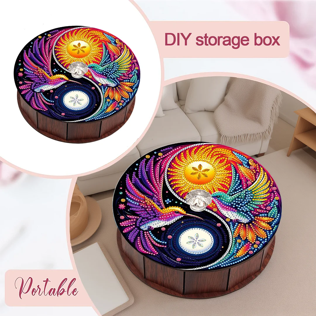 5D DIY Diamond Painting Handmade Wood Storage Box Crystal Storage Case(Yin Yang)