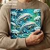 (25x25cm)DIY Dolphin Framed Handmade Pearl Painting Art Craft Kit Living Home Decor
