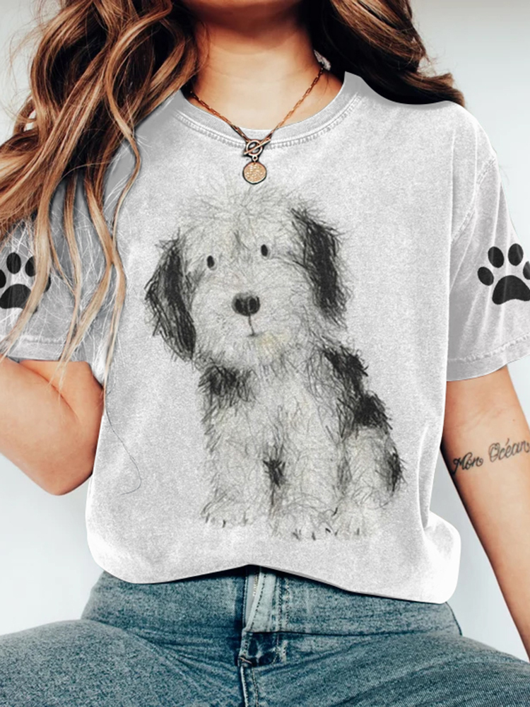 Comstylish Linear Dog Paw Prints Vintage T Shirt