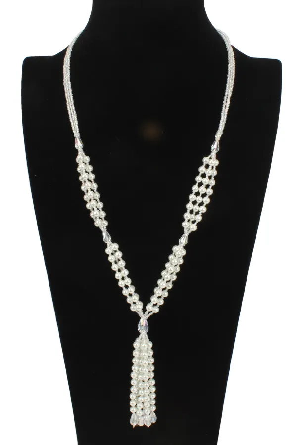Fashionable Long Pearl Seed Bead Necklace