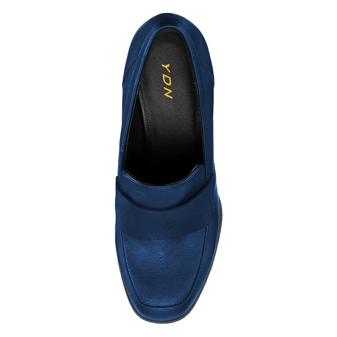 Women's Casual Blue Round Toe Wedge High Heel Platform Loafers