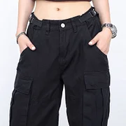 Fitvitalsupplement American Style Loose Straight Overalls Women Y2K Street Hip-Hop High Waist Mopping Pants Couple Casual Big Pocket Straight Pants