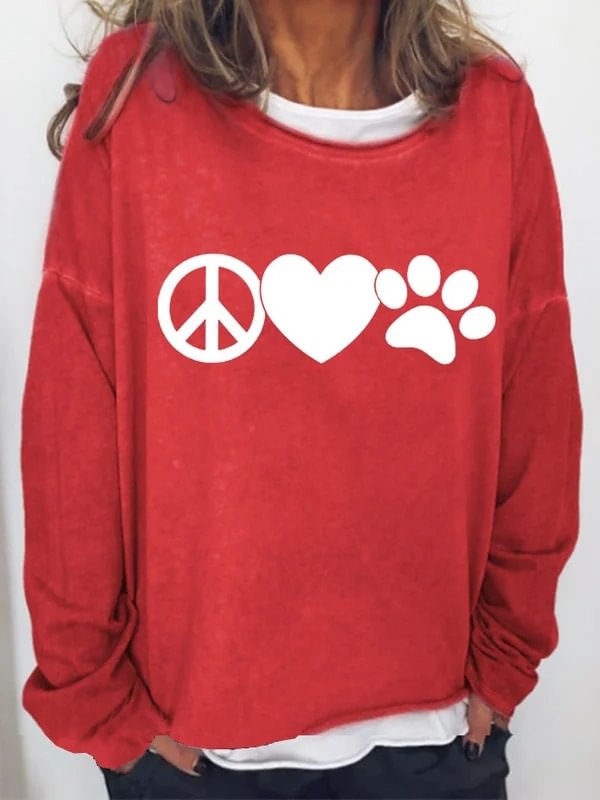 Heart Dog Paw Print Long Sleeve Crewneck Sweatshirt