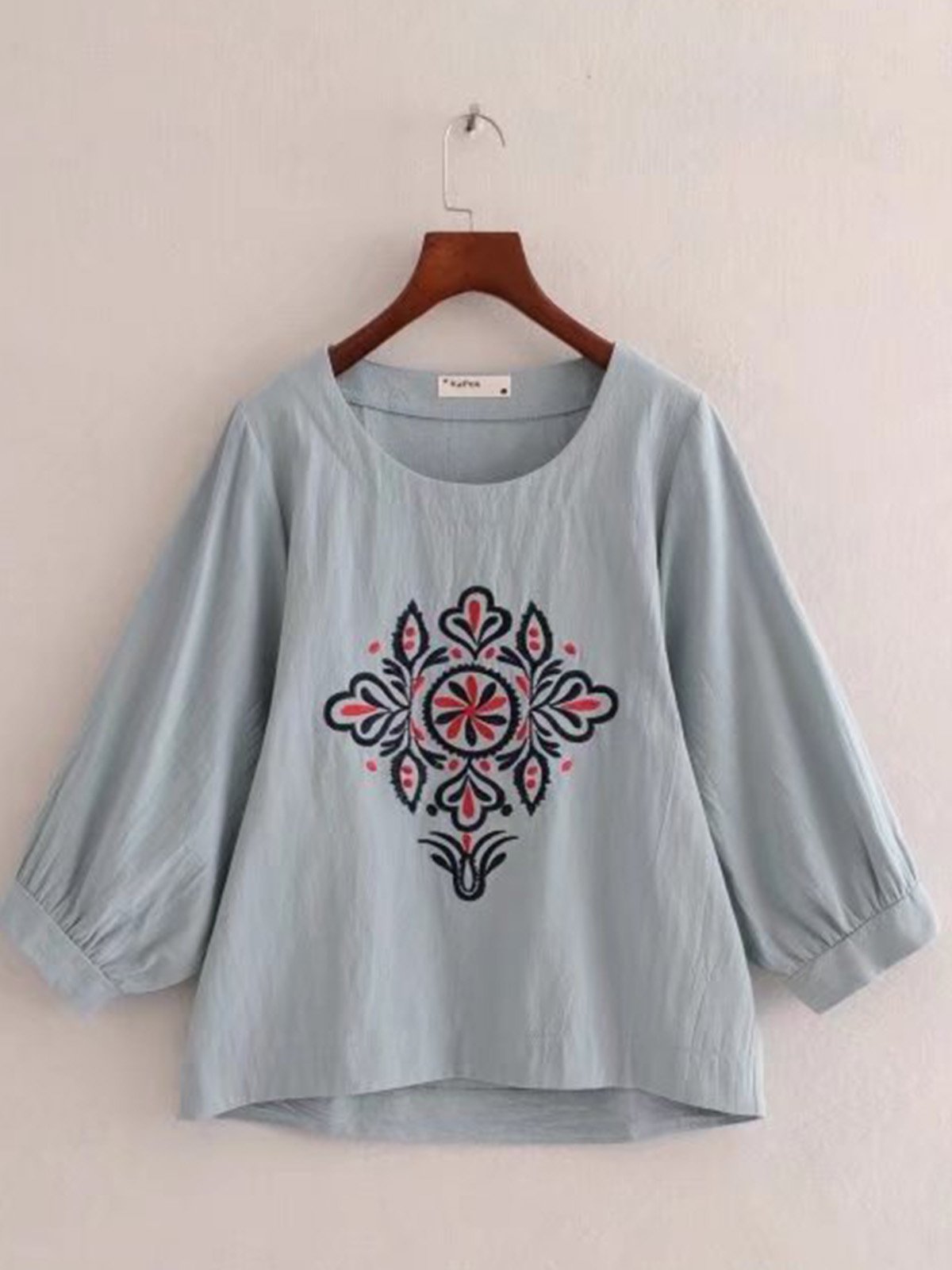 Women Casual Embroidery Tops Tunic Blouse