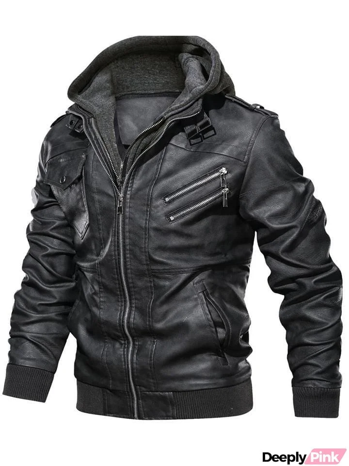 Casual Comfortable Zip Hooded Leather Jacket
