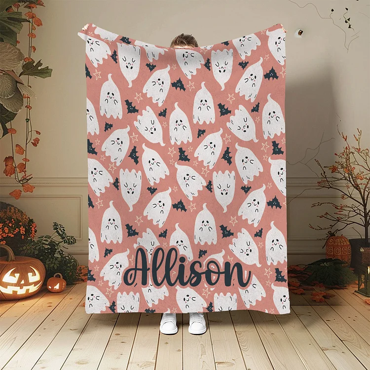 Personalized Blanket, Custom Blanket, Blanket for Kids, Custom Name Blanket, Halloween Blanket, Halloween Gift, Cute Ghost Pattern