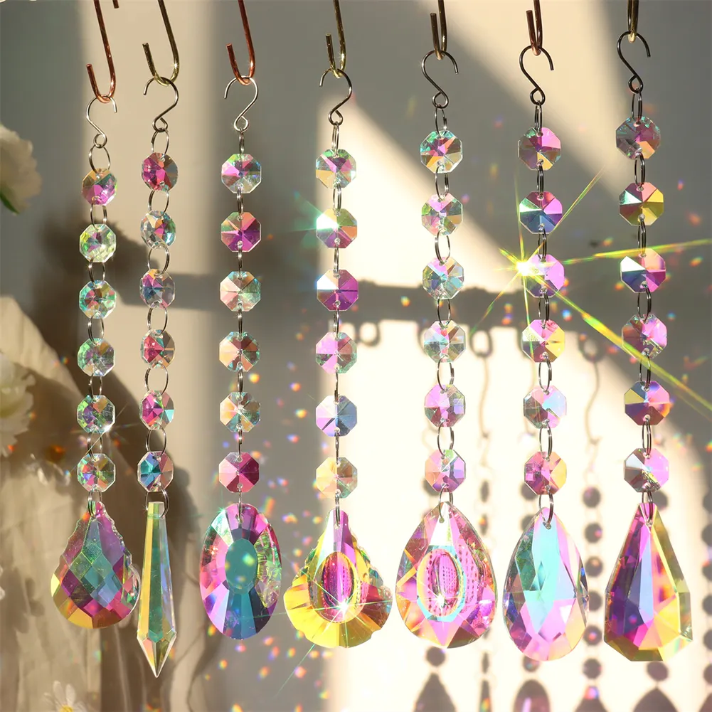 Crystal Wind Chimes Ornament AB Color Beads Hanging Pendant Decor (7pcs)