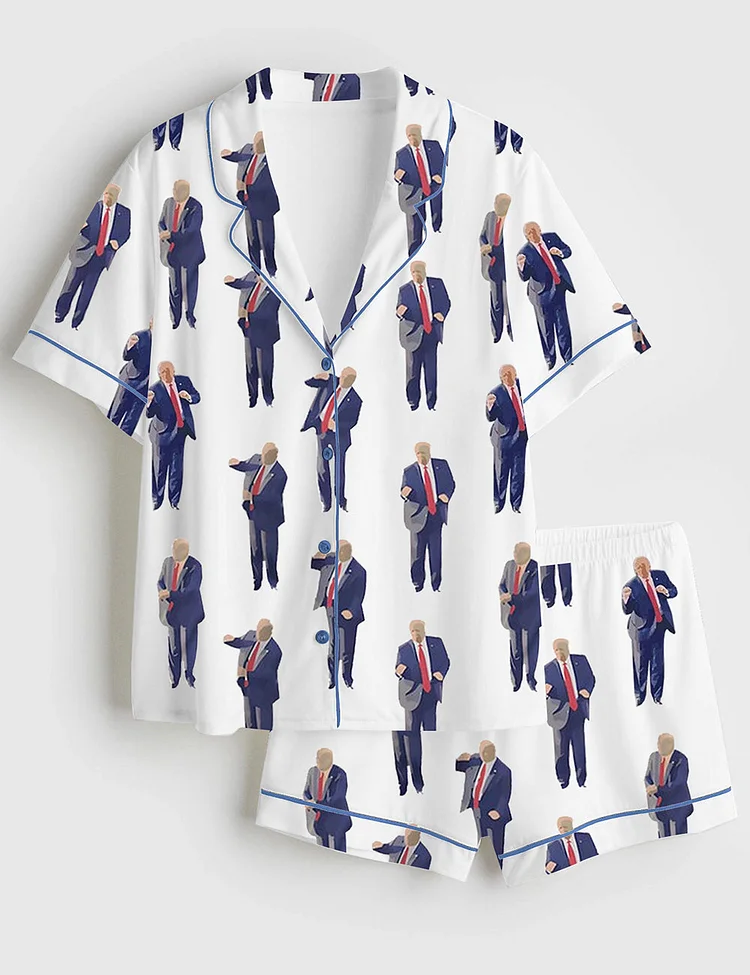 Women's Trump Dancing MAGA 45 47 Short Sleeve Satin Pajama Set