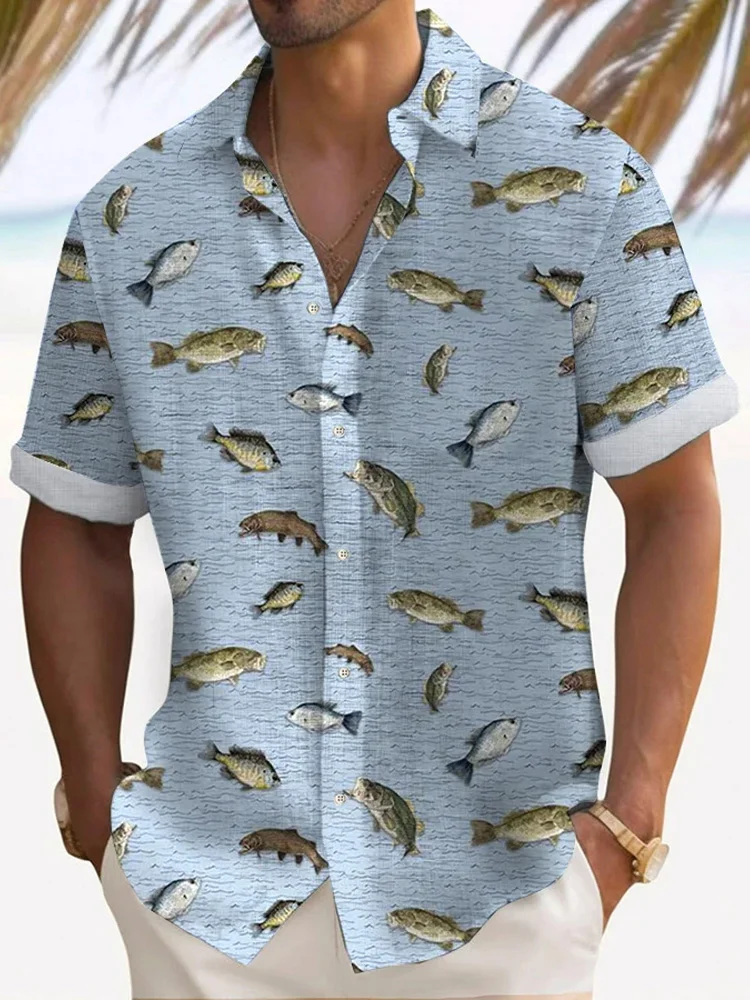 Men's Hawaiian Fish Print Short Sleeve Shirt