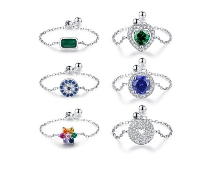 Silver Zircon Rings Round Heart Shape Flower