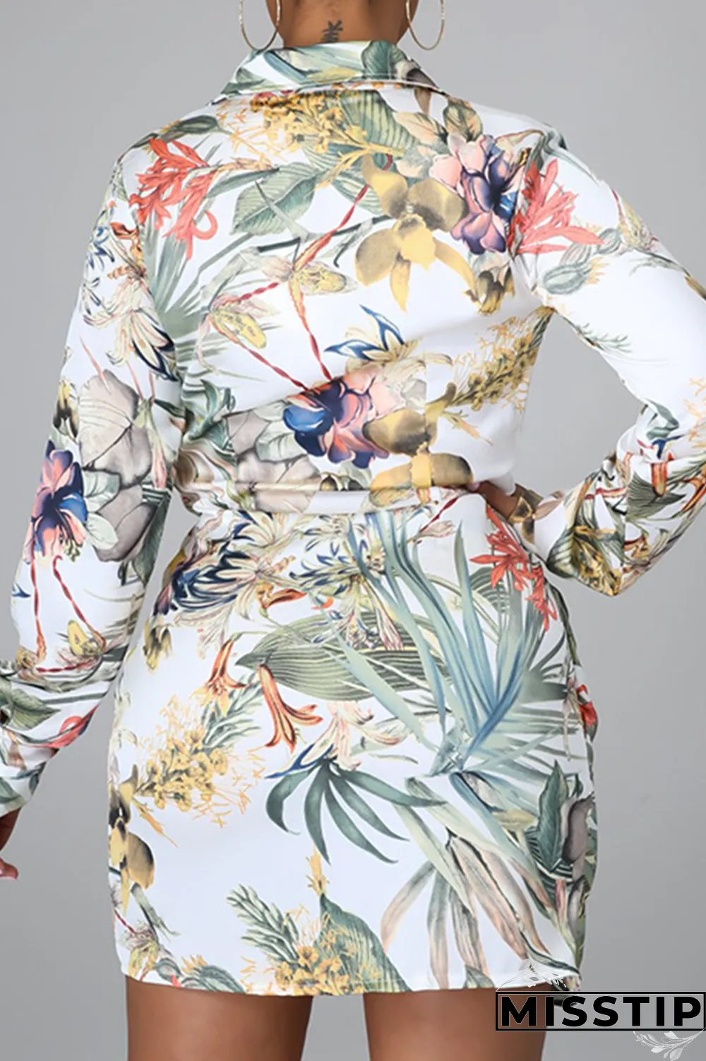 Cream White Casual Print Patchwork Turndown Collar Shirt Dress Dresses