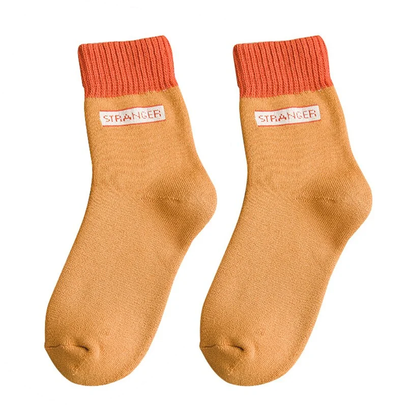 FINETOO 1 Pair Winter's Socks Solid Color Thicken Terry Socks Female Unisex Socks Fashion Letter Print Ankle Socks Keep Warm