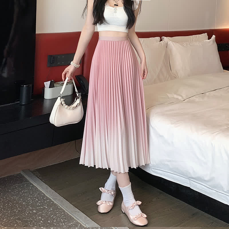 Gradient Color High Waist Pleated Skirt