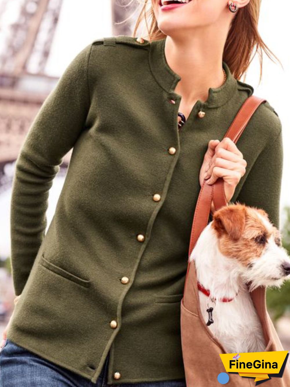 Casual Winter Solid Polyester Natural Mid-weight Daily Long sleeve Crew Neck Jacket for Women