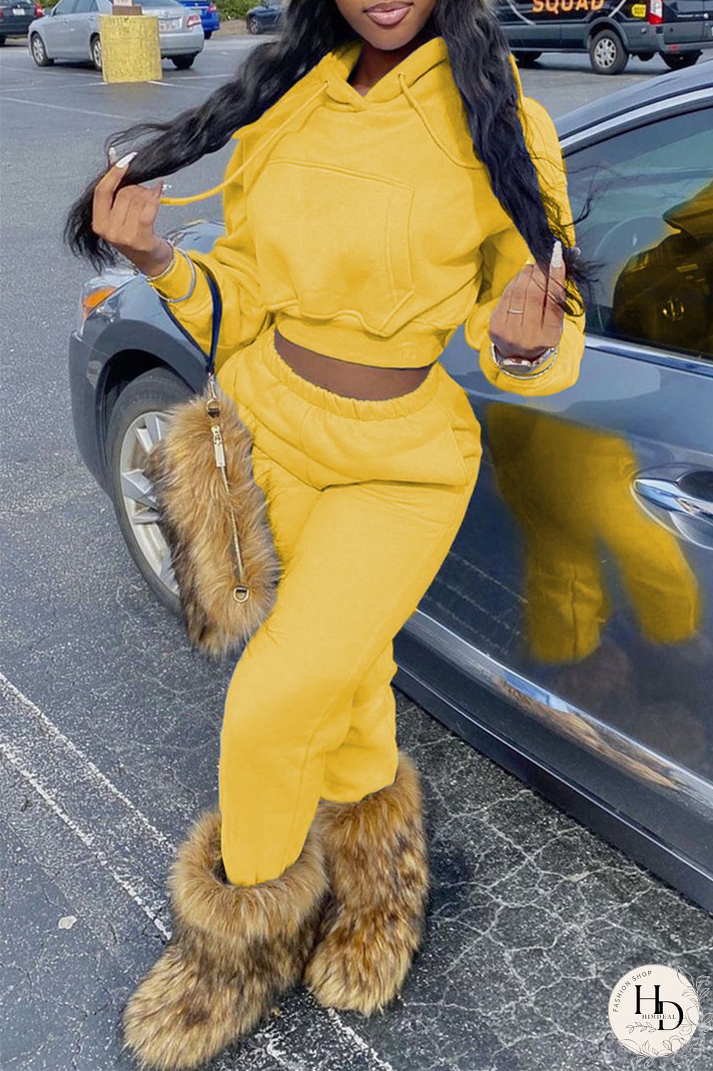 Yellow Fashion Casual Solid Split Joint Hooded Collar Long Sleeve Two Pieces