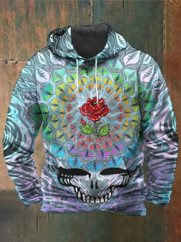 Unisex Skull Rose Print Heavyweight Hoodies