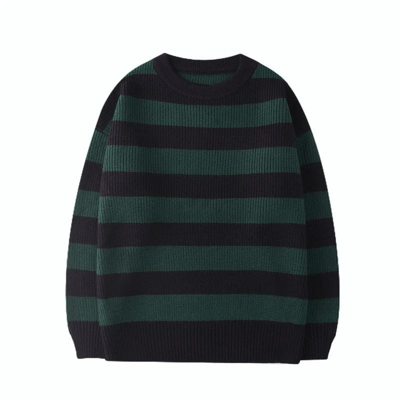 Autumn Striped Knitted Sweater Casual Oversized Pullovers Tops Harajuku Loose Warm Jumper Teen Gril Women Sweaters Streetwear